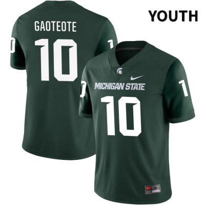 Youth Michigan State Spartans NCAA #10 Ma'a Gaoteote Green NIL 2022 Authentic Nike Stitched College Football Jersey DQ32F52TC